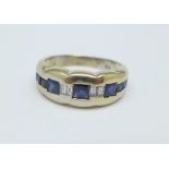 An 18ct white gold, sapphire and diamond ring, 5.2g, O