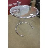 After Eileen Gray, a chrome and glass topped occasional table