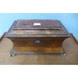 A Regency rosewood sarcophagus shaped tea caddy (converted to jewellery box)