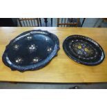 Two Victorian painted and mother of pearl inlaid papier mache trays