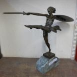 An Art Deco style bronze figure of a female warrior, on marble base