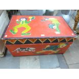 A painted wooden toy box