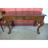 A Victorian mahogany two drawer serving table, 95cms h, 161cms w, 73cms d