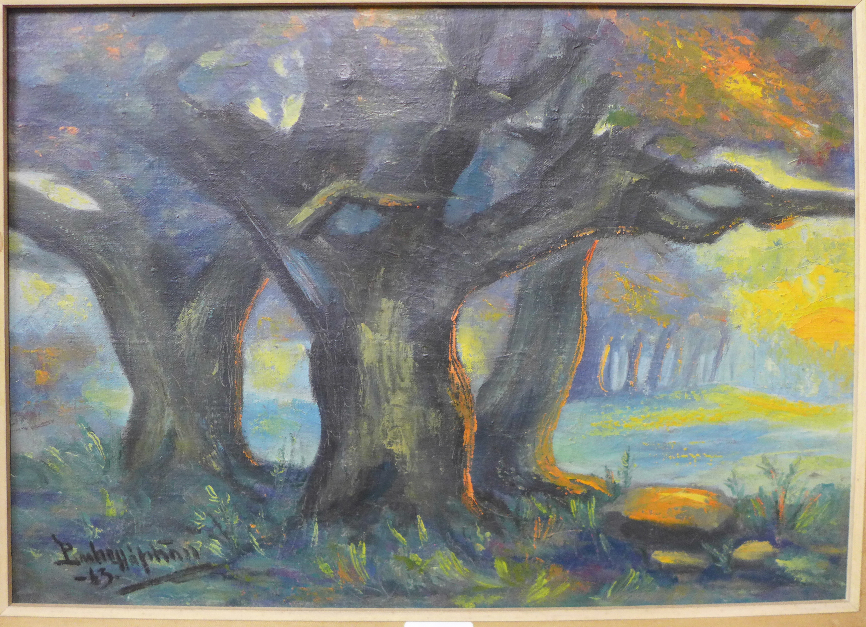 French Post Impressionist School, forest landscape, oil on canvas, indistinctly signed, 34 x