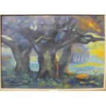 French Post Impressionist School, forest landscape, oil on canvas, indistinctly signed, 34 x