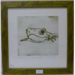A signed Sonia Rollo limited edition print, Peeping Frog II, no. 74/100, 32 x 32cms, framed