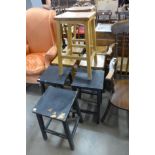 Eight beech stools (three painted)