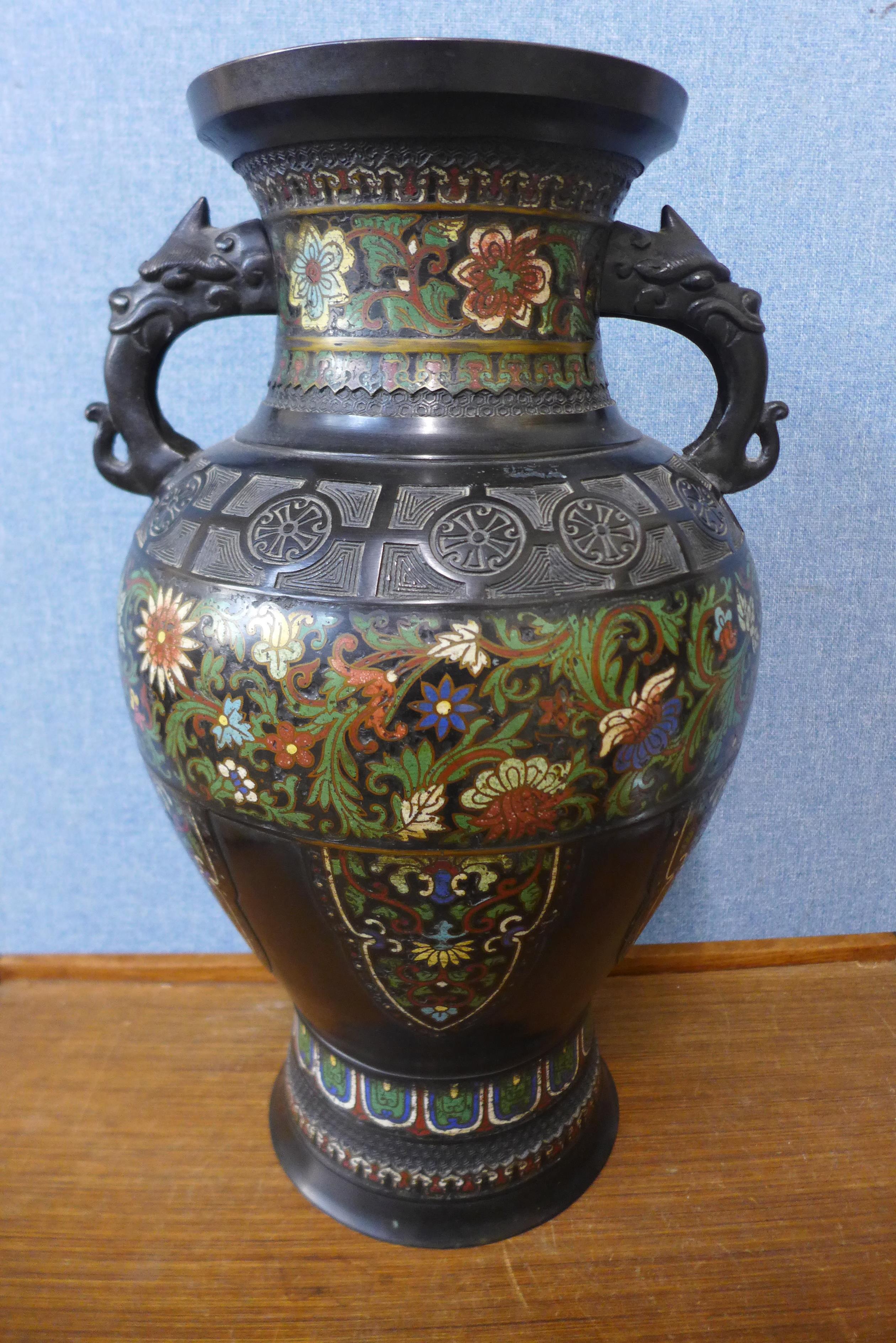 A Chinese bronze and champleve enamelled vase, 53cms h