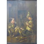 Continental School, two children playing cards, oil on board, 52 x 38cms, framed