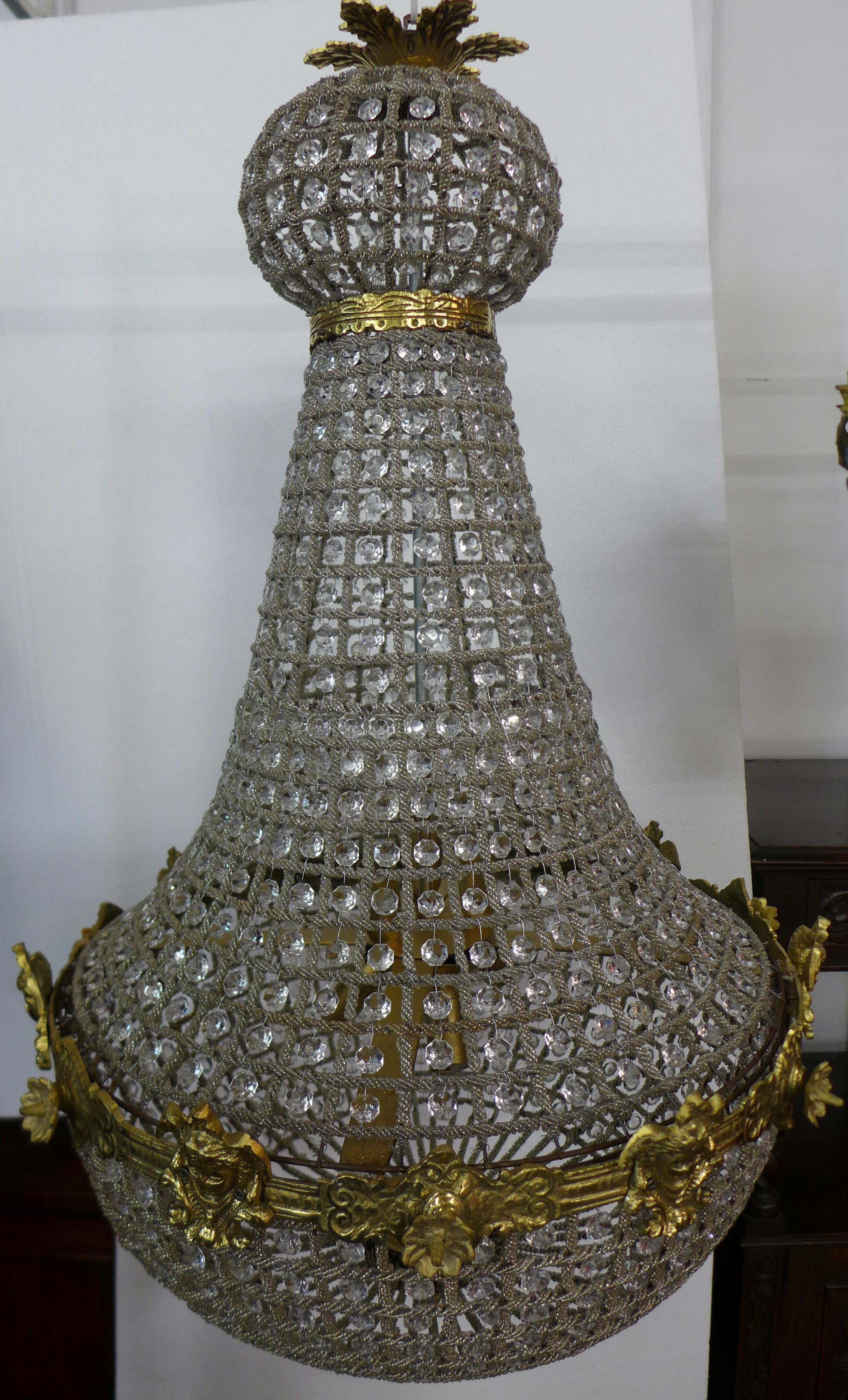 An Italian style gilt metal and glass chandelier, 90cms h