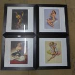 A set of four Gil Elvgren prints, framed