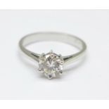 An 18ct white gold and diamond ring, approximately 0.75carat weight, 3.4g, O