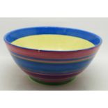 A Clarice Cliff Fantasque bowl, with retailers mark Lawley's, Regent St., a/f, diameter 22cm