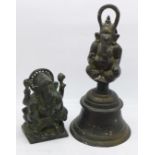 A bronze model of Ganesh and one other similar in the form of a bell