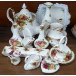 Royal Albert Old Country Roses china including a teapot and a Royal Albert floral dish
