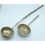 A toddy ladle with baleen handle and a part ladle inset with a George II coin