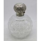 A Victorian silver topped globular glass scent bottle, with inner stopper, Birmingham 1894