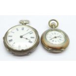 A .800 silver fob watch and one other silver fob watch