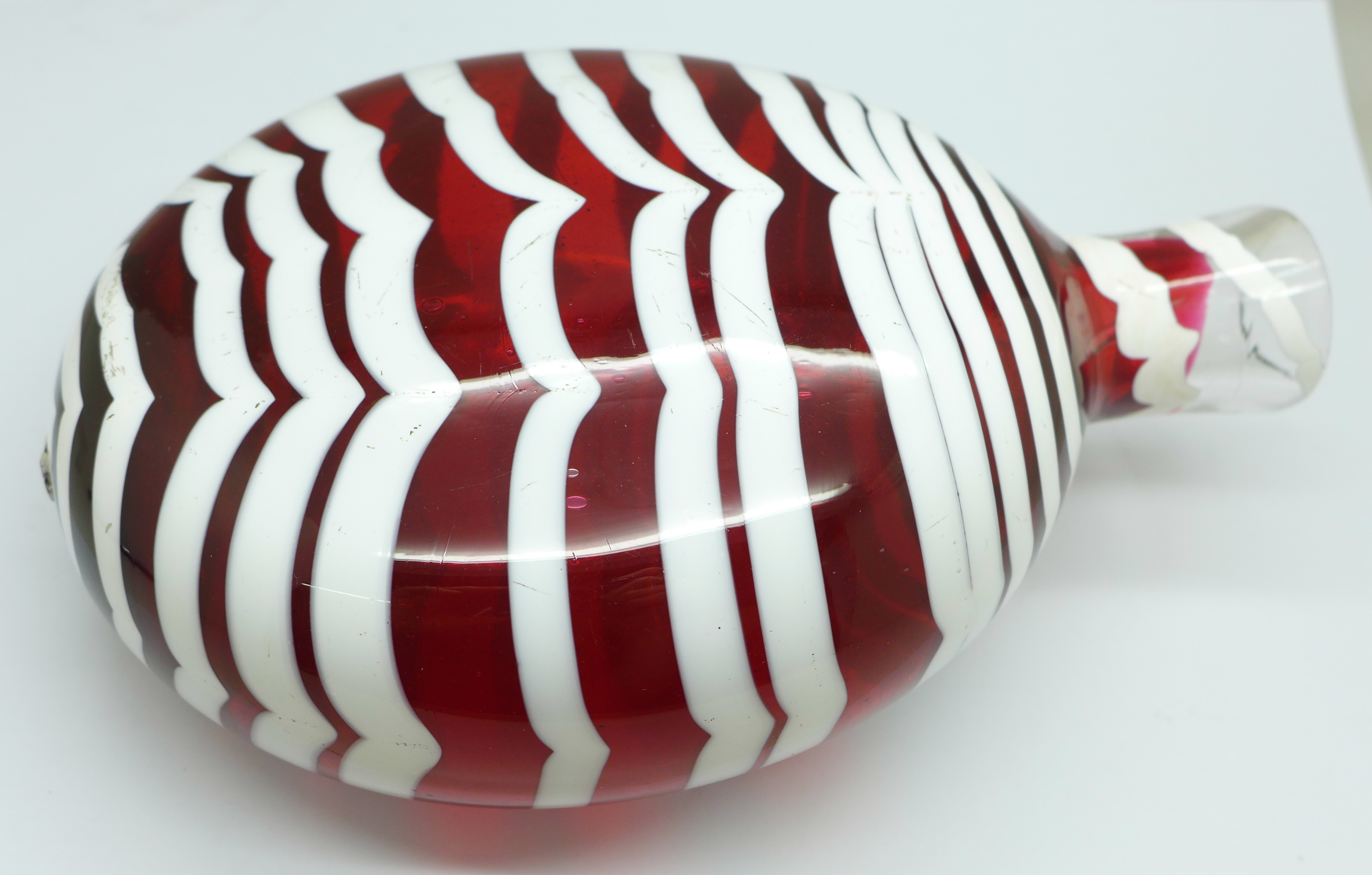 A ruby and white glass flask, 19cm