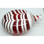 A ruby and white glass flask, 19cm