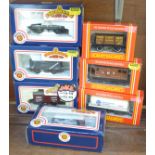 Four Bachmann Branch-Line OO gauge model railway wagons and three Hornby Railways OO gauge model