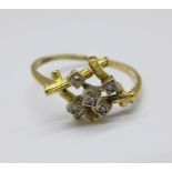 An 18ct gold, five stone diamond ring, 2.6g, N