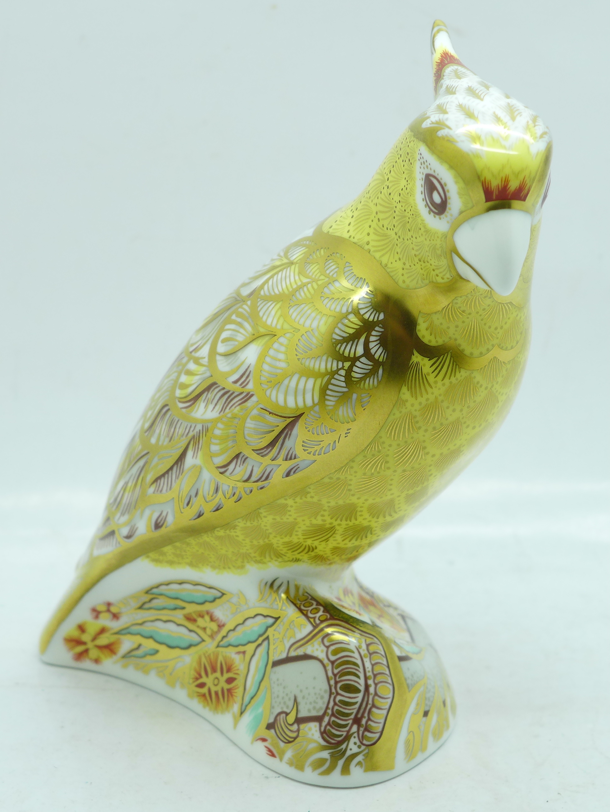 A Royal Crown Derby Citron Cockatoo paperweight, boxed