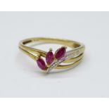 A 9ct gold, diamond and ruby ring, 1.8g, O