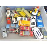 A collection of die-cast model vehicles including Corgi Toys James Bond Moonbuggy, Lotus and DB5,