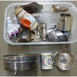 A box of plated ware and china **PLEASE NOTE THIS LOT IS NOT ELIGIBLE FOR POSTING AND PACKING**