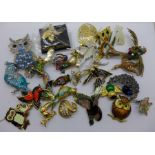 A collection of bird brooches
