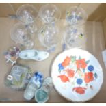 Six Babycham glasses, two Royal Albert plates, Britain's Wild Flowers, three china boots, posy