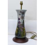 A Moorcroft Blackberry table lamp base, 30.5cm, a/f, cracked