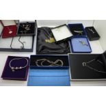Silver jewellery in associated boxes