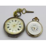 Two silver fob watches, a/f