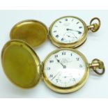 A Thonas Russell gold plated pocket watch, dial a/f, and one other pocket watch, a/f