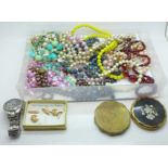 Costume jewellery and other items including cufflinks, pens, compacts, etc.