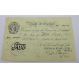 A white £5 note, Beale Chief Cashier, X27 009055