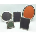 Five hallmarked silver photograph frames, all with Birmingham hallmarks, largest 16cm x 12cm