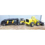 Two Tonka Toys; articulated dumper truck and car transporter