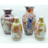A pair of Satsuma vases and two other oriental Imari vases