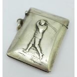 A silver golf vesta case, Birmingham 1900