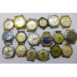 Eighteen wristwatch heads, a/f