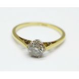 An 18ct gold and old cut diamond solitaire ring, approximately 0.5carat diamond weight, 2.6g, Q