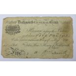 A Dartmouth General Bank £5 note, dated May 1818, For Hine & Holdsworth