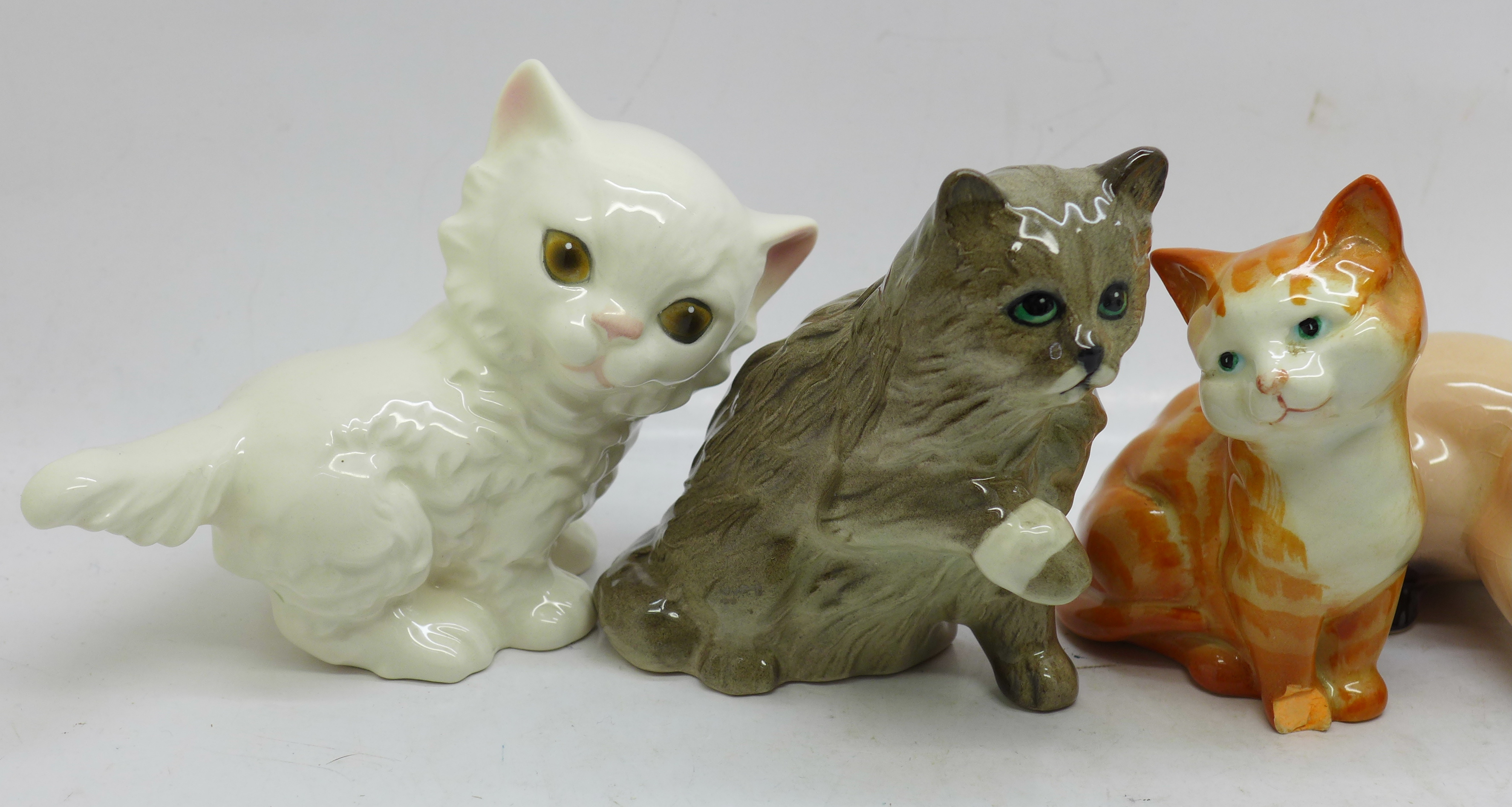 Seven cat figures, three Royal Doulton, two Beswick, one a/f, and two Goebel - Image 2 of 4