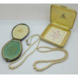A string of Ciro pearls with 9ct gold fastener and one other string of pearls, both boxed