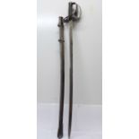 A French sword with scabbard, blade 90cm