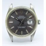 A stainless steel Rolex Oyster Perpetual Datejust wristwatch, grey dial, 16014, 709000X with Rolex
