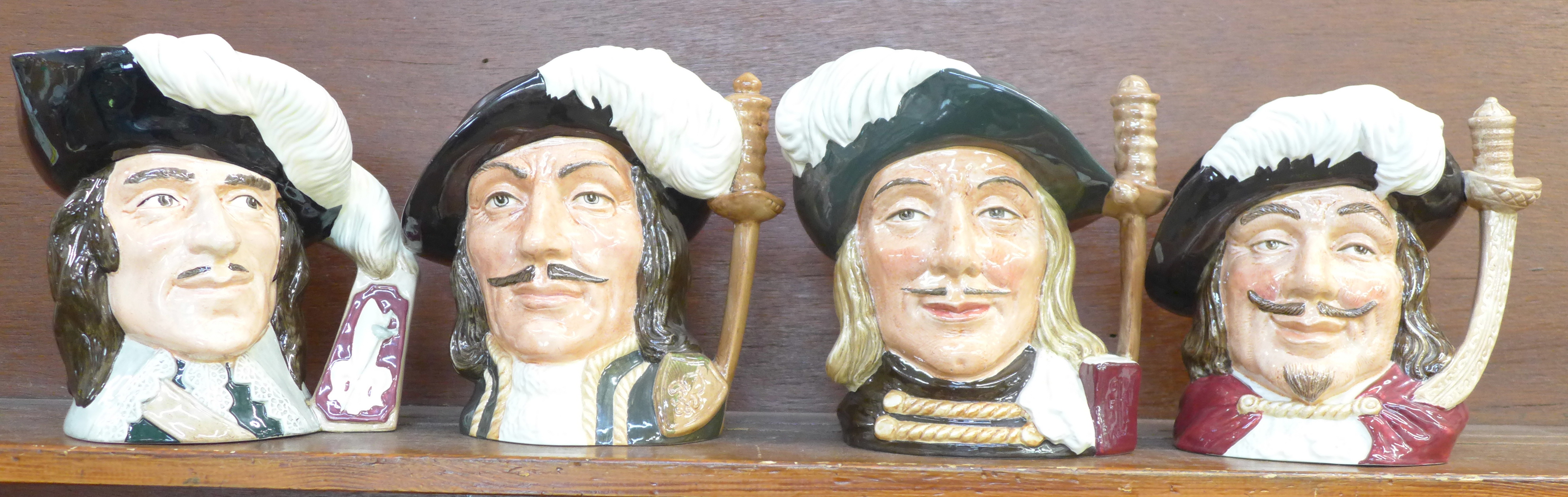 Four Royal Doulton large character jugs, The Three Musketeers, Porthos, Aramis and Athos, and D'